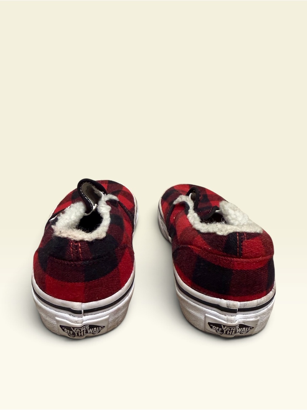 Vans Kids Slip-On Plaid Sherpa-Lined Sneakers - Red/Black - Picture 5 of 10
